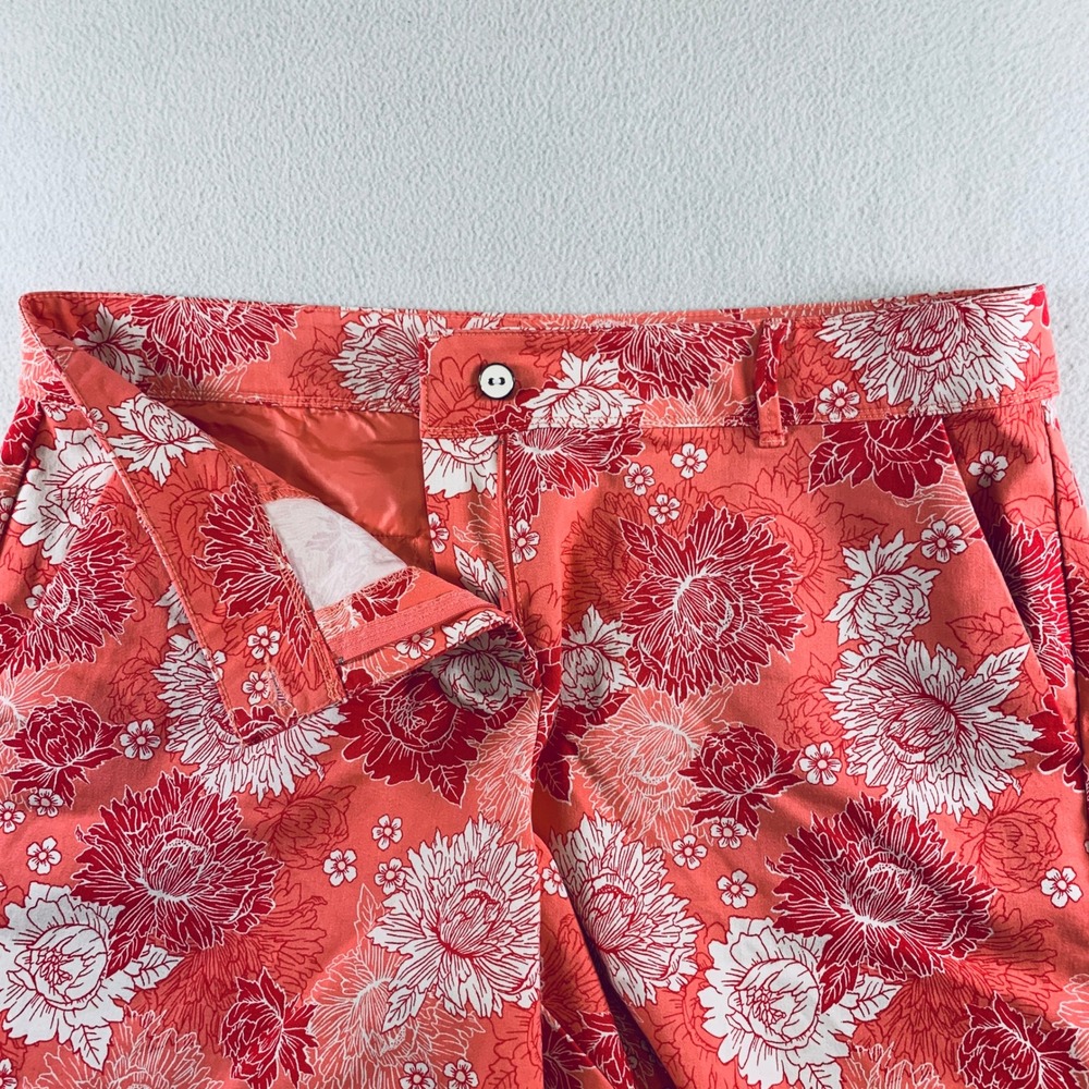 Isaac Mizrahi Floral Shorts Women's 16 Coral Red Stretch Cotton Blend 6" Inseam - Picture 4 of 11